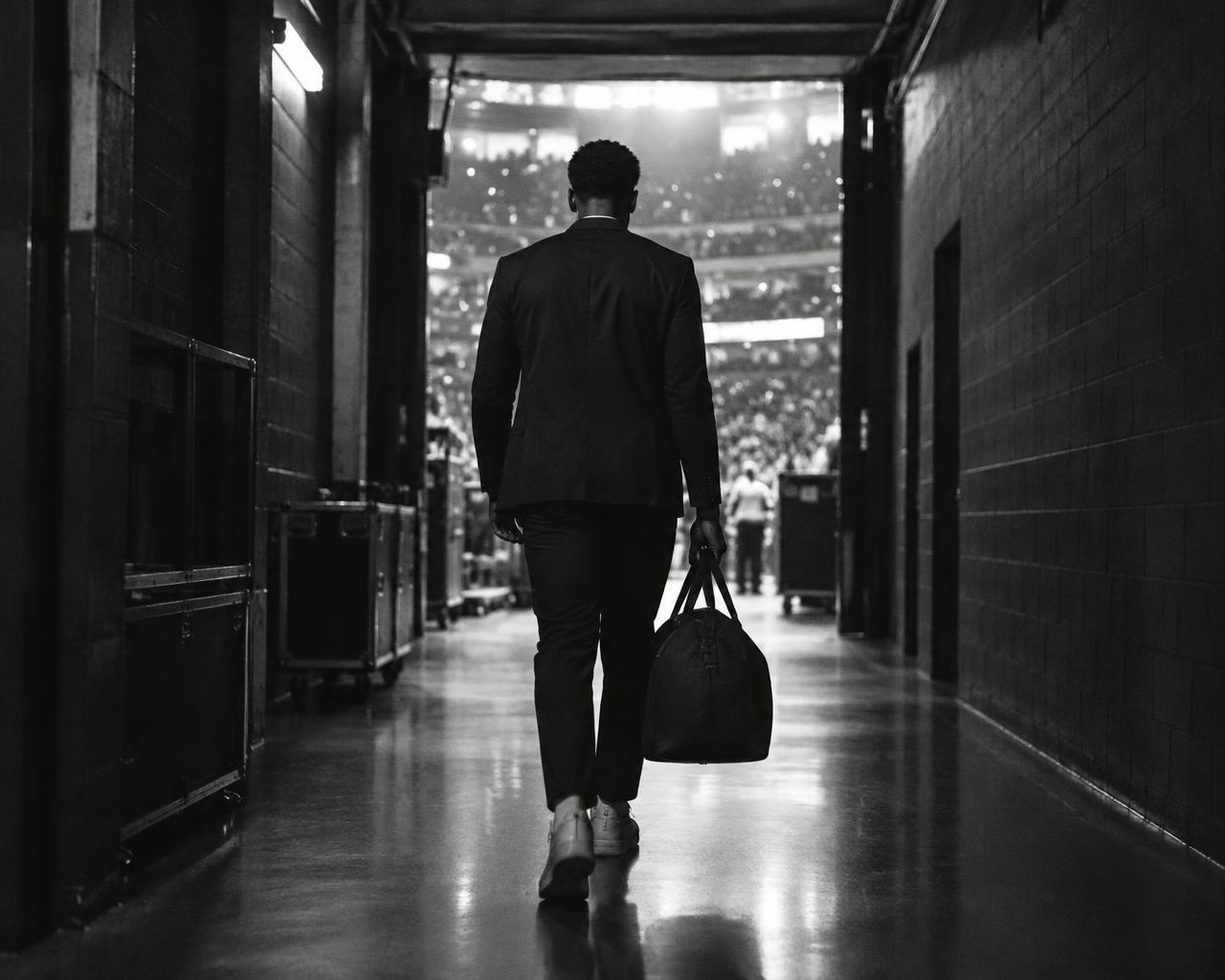 Athlete walking toward an arena